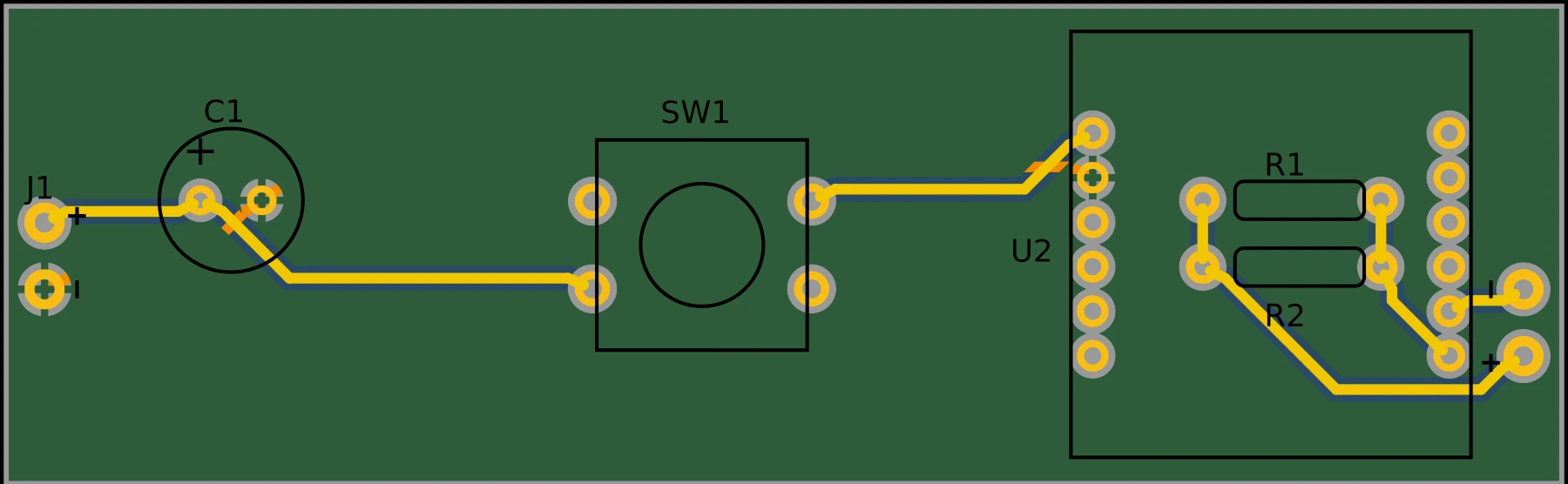 Printed circuit board layout of v7, 89.4 by 27.9 millimetres, two layers