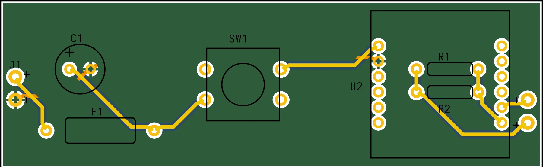 PCB layout of v8, with a thermal fuse added in the battery line
